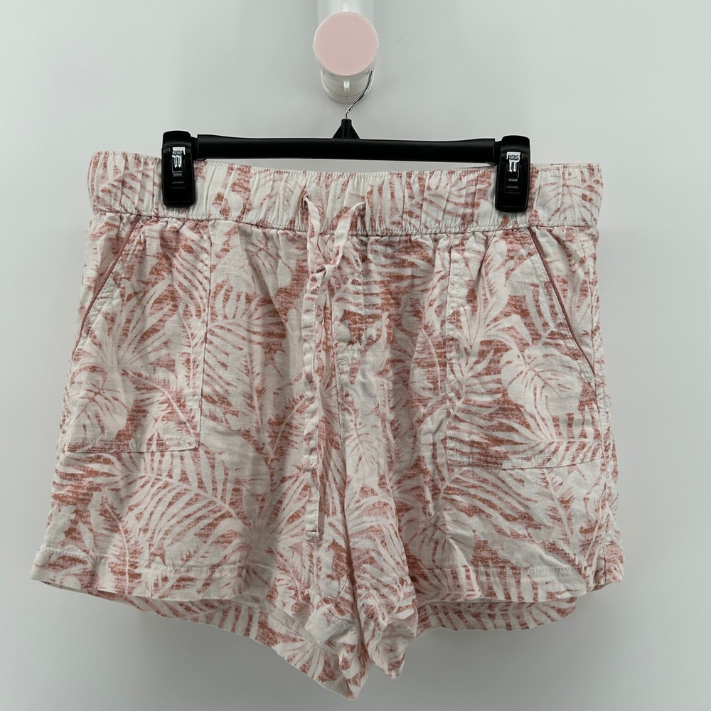 Sound Style Linen Blend Tropical Leaf Shorts Large‎ Terracotta Cream Resortwear